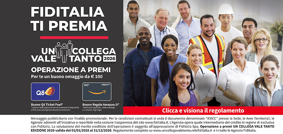 Agenzia Extrafin S.r.l. Fiditalia | Genova, La Spezia | Fiditalia ti premia - Vinci un buono omaggio da €100. Operazione a premi. Clicca e visiona il regolamento. Operazione a premi UN COLLEGA VALE TANTO 2025 valida dal 01/01/2025 al 31/12/2025. Regolamento completo www.uncollegavaletanto.retefiditalia.it