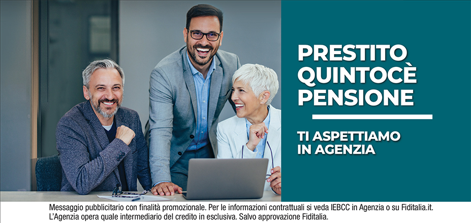 Agenzia Extrafin S.r.l. Fiditalia | Genova, La Spezia | Cessione del Quinto Quintocè - Un consulente dedicato per i progetti di dipendenti e pensionati. Messaggio pubblicitario con finalità promozionale. Per le informazioni contrattuali si veda IEBCC in Agenzia o su Fiditalia. it. L’Agenzia opera quale intermediario del credito in esclusiva. Salvo approvazione Fiditalia.